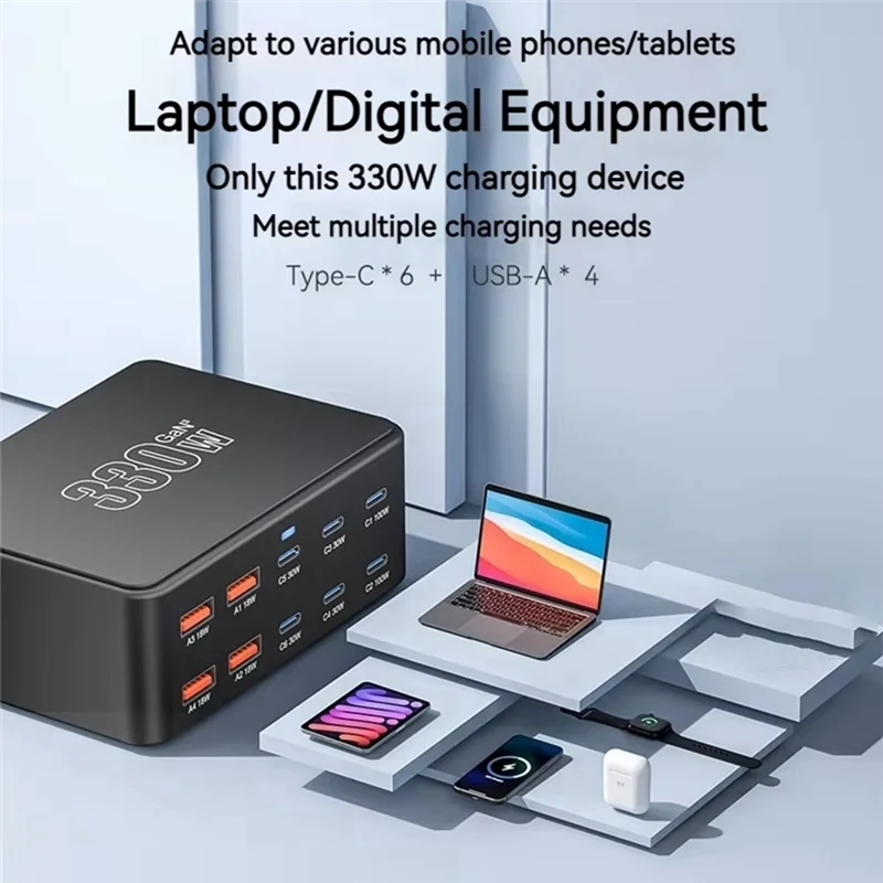 ABKI-330W GaN зарядное устройство USB-C 100W PD3.0 QC3.0 с европейской вилкой