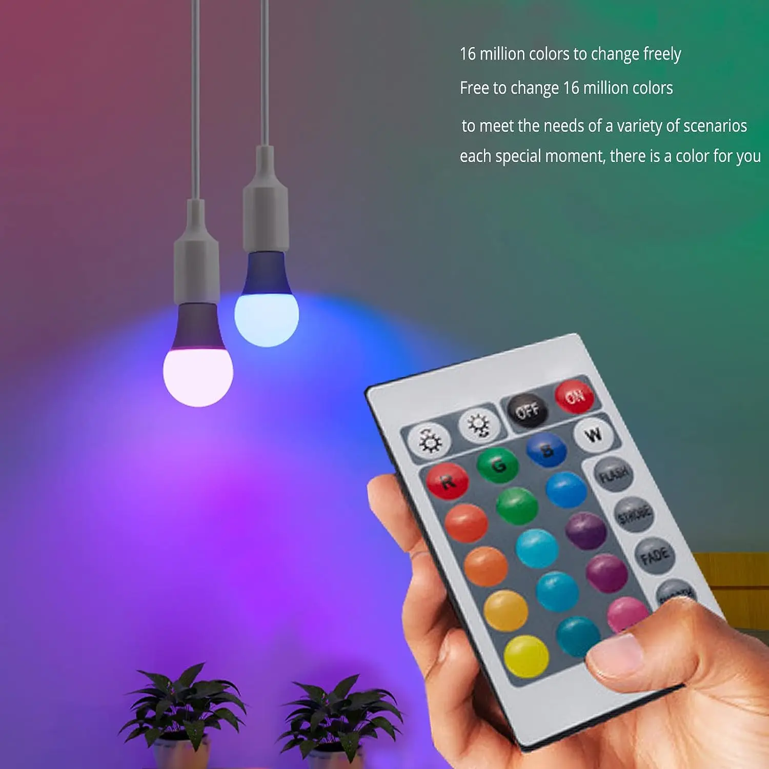 LED-лампа E27 220В RGB: 16 кольорів, диммована, з пультом із 24 кнопками — смарт-лампа для домашнього освітлення