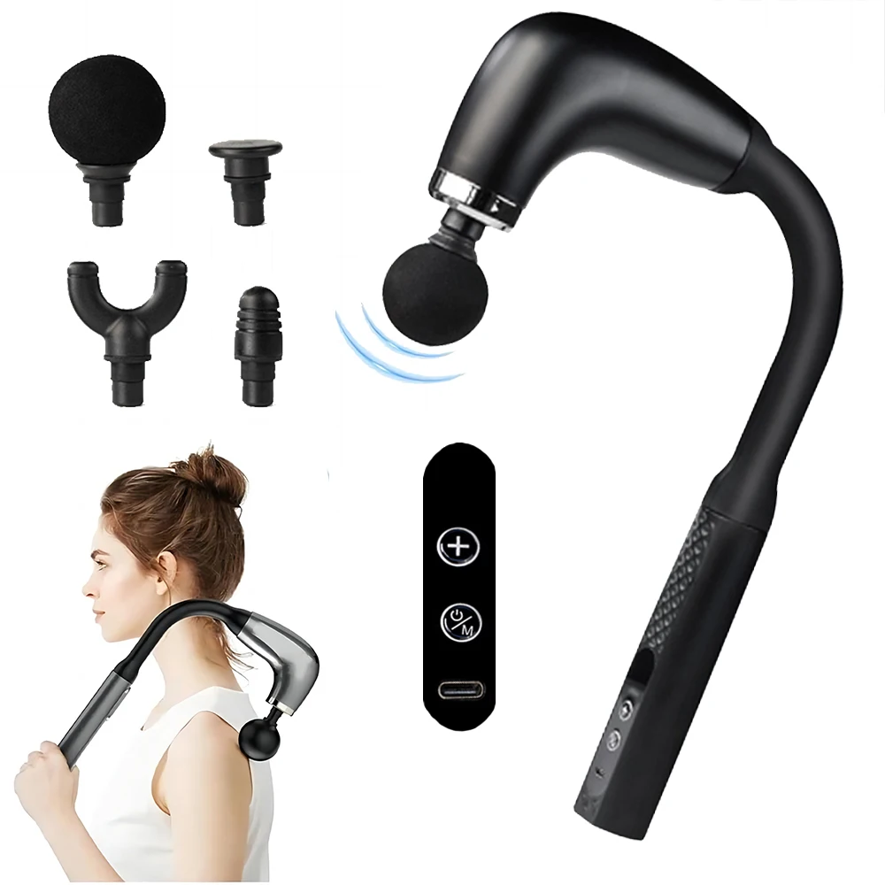 Portable Fascial Massage Gun Electric Percussion Pistol Massager Body Relaxation With LED Touch Screen 4Replaceable Mass