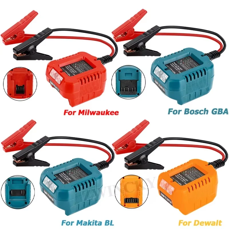 Пускові кабелі з адаптером для 18V батарей Makita/Dewalt/Milwaukee/Bosch